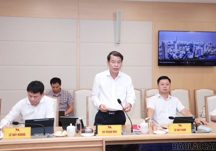 Đồng chí Vũ Thanh Mai - Phó Trưởng Ban Tuyên giáo và Dân vận Trung ương phát biểu tại buổi làm việc.