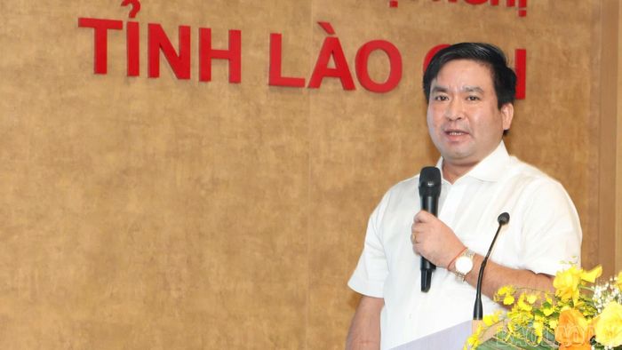 Ông Vương Trinh Quốc - Trưởng Ban Quản lý Khu kinh tế tỉnh Lào Cai trình bày tham luận.