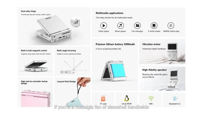 Các tính năng của máy chơi game cầm tay dạng gập Anbernic RG SP.