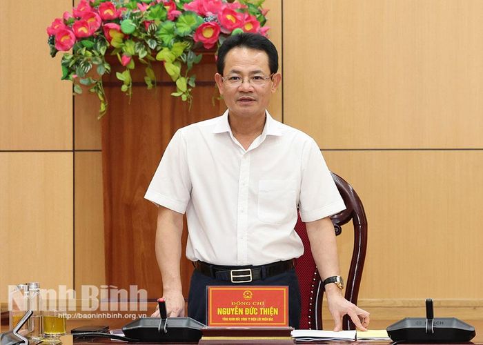 Đồng chí Nguyễn Đức Thiện, Tổng Giám đốc Tổng Công ty Điện lực miền Bắc phát biểu tại buổi làm việc.