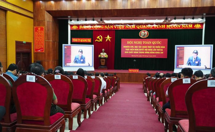 Quang cảnh hội nghị tại điểm cầu Tỉnh ủy Quảng Trị - Ảnh: X.P