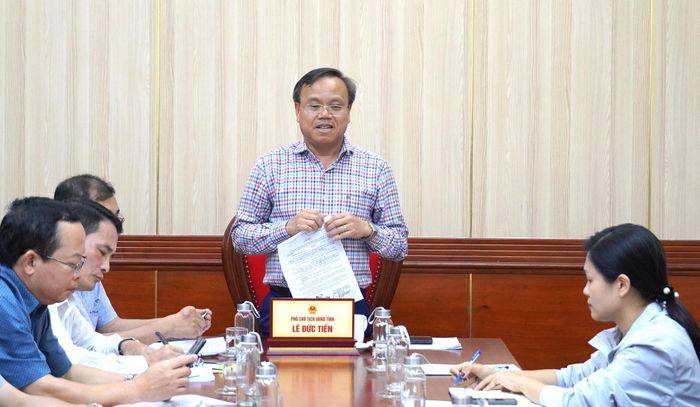 Đồng chí Lê Đức Tiến, Phó Chủ tịch UBND tỉnh phát biểu kết luận tại buổi làm việc - Ảnh: C.H