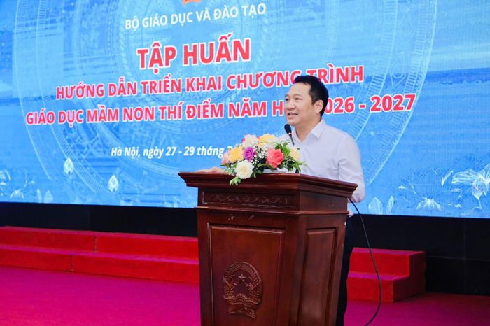 Phó Vụ trưởng Vụ GDMN Trần Hải Toàn phát biểu khai mạc hội nghị. Ảnh: Bộ GDĐT