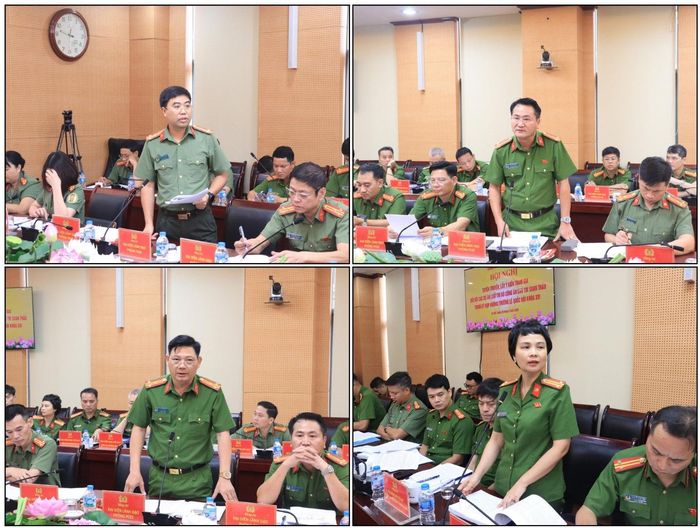 Đại diện các đơn vị thuộc CATP báo cáo tại hội nghị.