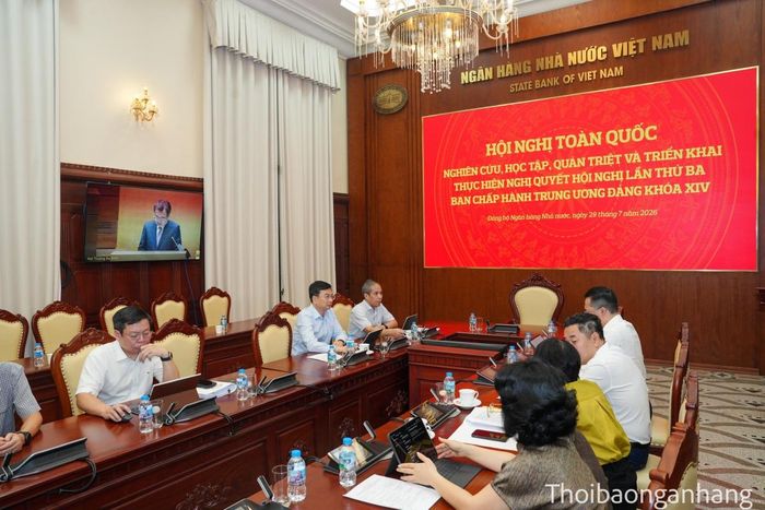 Điểm cầu tại NHNN - Ảnh: Hoàng Giáp