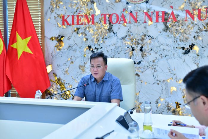 Bí thư Đảng ủy, Tổng Kiểm toán nhà nước Nguyễn Hữu Nghĩa - Trưởng Ban Chỉ đạo chủ trì cuộc họp. Ảnh: T.THIỆN