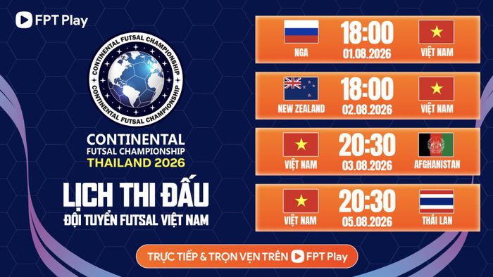 Lịch thi đấu đội tuyển futsal Việt Nam.