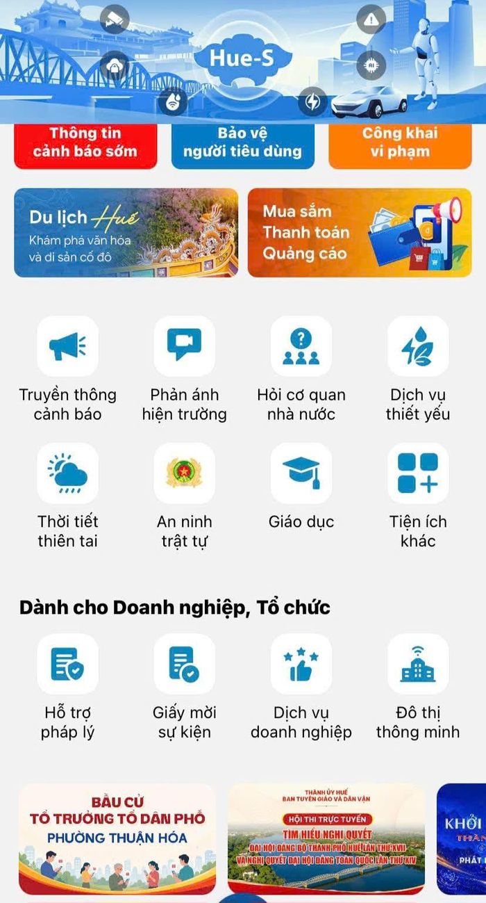 Mục bầu Tổ trưởng Tổ dân phố phường Thuận Hóa được tích hợp trên ứng dụng Hue-S. Ảnh: Trần Mai.