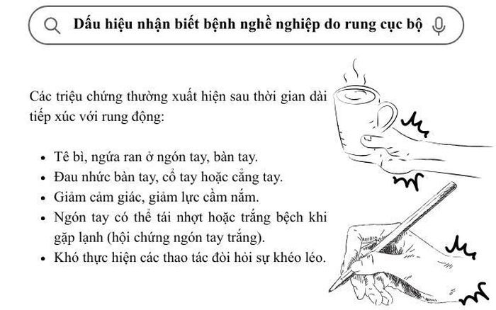 Dấu hiệu nhận biết bệnh nghề nghiệp do rung cục bộ. (Ảnh Thành Long)
