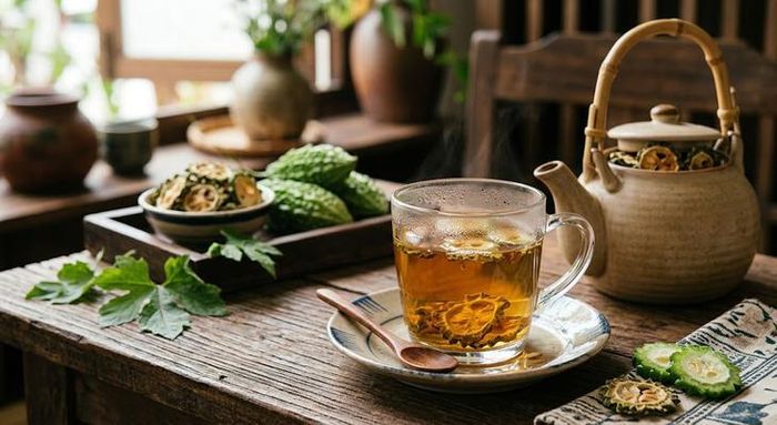 Trà khổ qua tốt cho người bệnh đái tháo đường khi sử dụng đúng. Ảnh: AI.