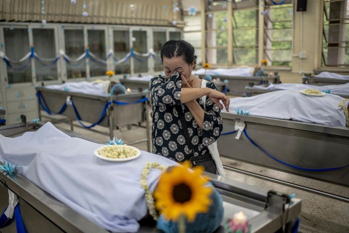  Bà Nguyễn Thị Thanh Thủy xúc động trước hàng chục thi hài người hiến xác trong buổi lễ tri ân Macchabeé tại Đại học Y Dược TP.HCM. Cả gia đình bà đến nay đã có 5 người đăng ký hiến xác cho ngành y. 