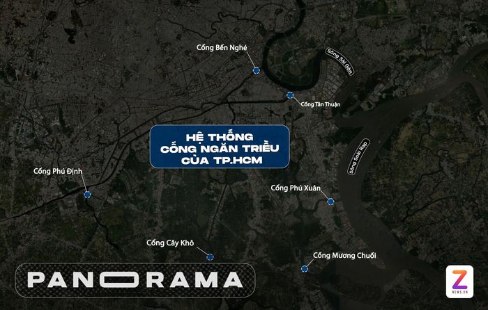  Vị trí các cống ngăn triều của dự án chống ngập. Đồ họa: Duy Hiệu. 