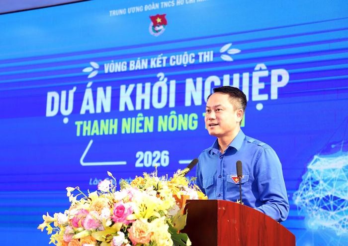 Anh Nguyễn Kim Quy, Bí thư Trung ương Đoàn, Phó Chủ tịch Thường trực Trung ương Hội LHTN Việt Nam phát biểu