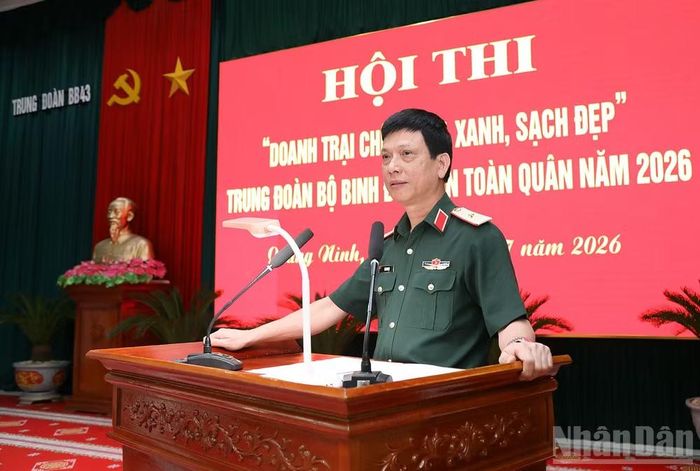  Thiếu tướng Hà Như Lợi, Phó Chủ nhiệm Tổng cục Hậu cần-Kỹ thuật, Trưởng Ban chỉ đạo hội thi phát biểu chỉ đạo. 
