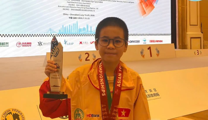Trương Phúc Nhật Nguyên được coi là "thần đồng" mới của cờ vua Việt Nam. Ảnh: Liên đoàn cờ Việt Nam