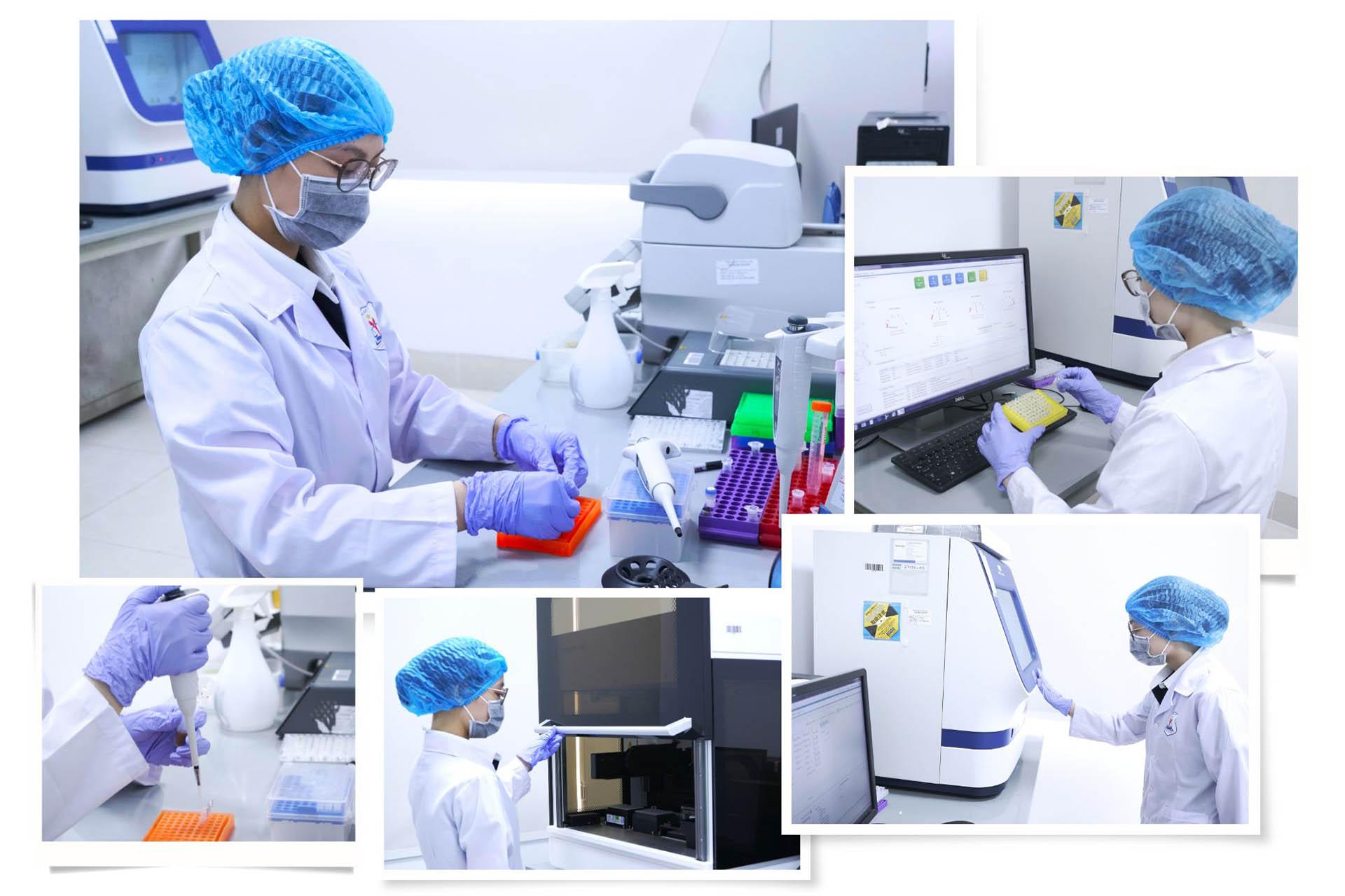 Cán bộ, kỹ thuật viên Khoa Xét nghiệm Sinh học, Viện Pháp y Quốc gia thực hiện quy trình giám định ADN hài cốt liệt sĩ.