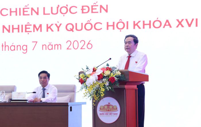  Chủ tịch Quốc hội Trần Thanh Mẫn phát biểu khai mạc Diễn đàn của Quốc hội về hoạt động giám sát năm 2026. Ảnh: QUANG PHÚC 
