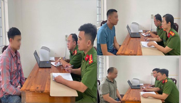  Cơ quan công an làm việc với các đối tượng. Ảnh: Công an tỉnh Thanh Hóa 