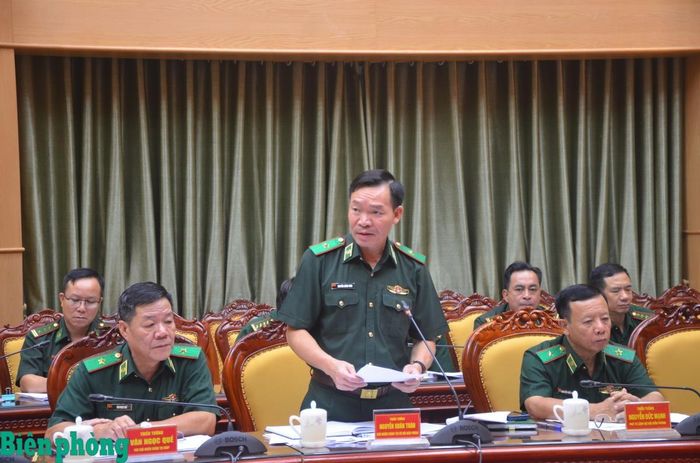 Thiếu tướng Nguyễn Xuân Toàn, Chủ nhiệm Chính trị Bộ đội Biên phòng phát biểu tại hội nghị. Ảnh: TK
