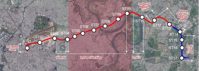 Hướng tuyến dự án metro số 6 giai đoạn 1. Ảnh: MAUR