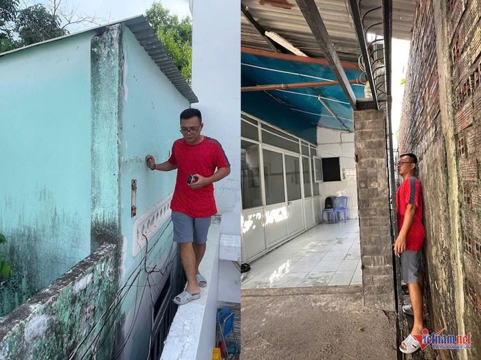 Không có lối đi chính thức, người dân phải đi nhờ qua sân nhà hàng xóm hoặc len lỏi dọc những bức tường để ra đường lớn. Ảnh: Anh Phương