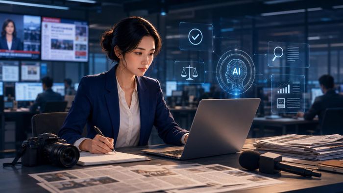 AI đang hỗ trợ nhiều khâu trong hoạt động báo chí, nhưng quyền quyết định và trách nhiệm cuối cùng vẫn thuộc về con người. Ảnh minh họa do AI tạo.