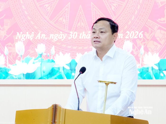 Đồng chí Phạm Ngọc Cảnh - Phó Trưởng ban Tuyên giáo và Dân vận Tỉnh ủy phát biểu tại buổi làm việc. Ảnh: Phạm Bằng