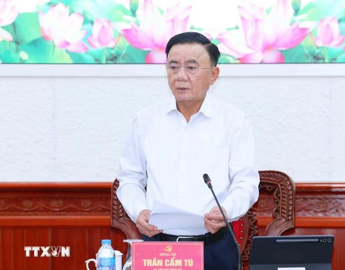 Thường trực Ban Bí thư Trần Cẩm Tú phát biểu chỉ đạo buổi làm việc. (Ảnh: Phương Hoa/TTXVN)