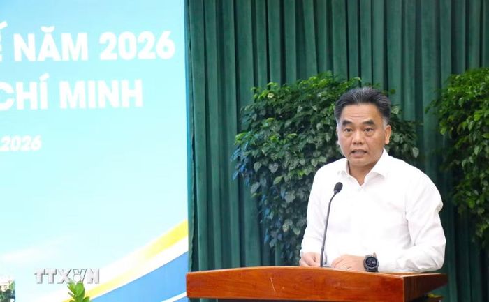 Ông Nguyễn Lộc Hà, Phó Chủ tịch thường trực Ủy ban Nhân dân Thành phố Hồ Chí Minh, Trưởng Ban chỉ đạo Tổng điều tra kinh tế năm 2026, phát biểu tại Hội nghị. (Ảnh: Liên Sơn/TTXVN)