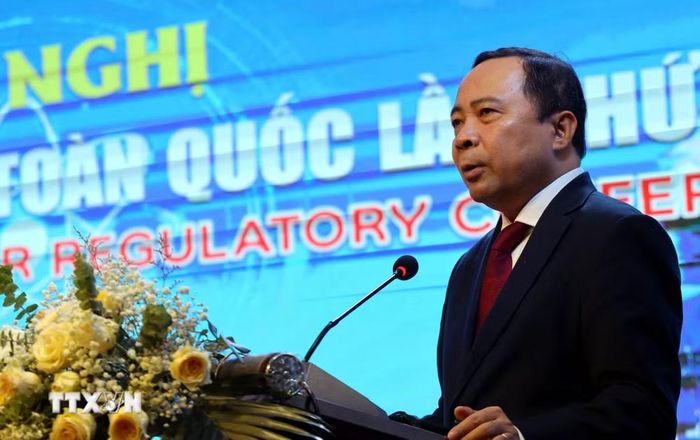Ông Vũ Hải Quân, Bộ trưởng Bộ Khoa học và Công nghệ, phát biểu tại Hội nghị. (Ảnh: Đức Hiếu/TTXVN)