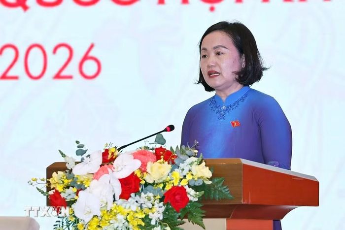 Phó Chủ nhiệm Ủy ban Kinh tế và Tài chính Phạm Thúy Chinh trình bày tham luận tại Diễn đàn. (Ảnh: Doãn Tấn/TTXVN)