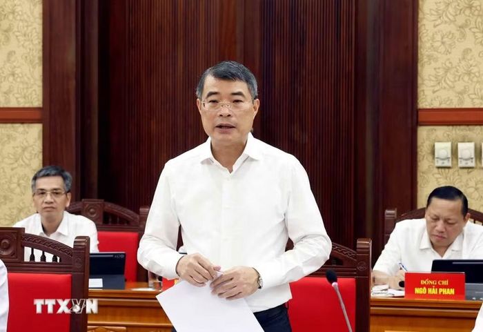 Đồng chí Lê Minh Hưng, Ủy viên Bộ Chính trị, Bí thư Đảng ủy Chính phủ, Thủ tướng Chính phủ, Trưởng Ban Chỉ đạo phát biểu. (Ảnh: Thống Nhất/TTXVN)