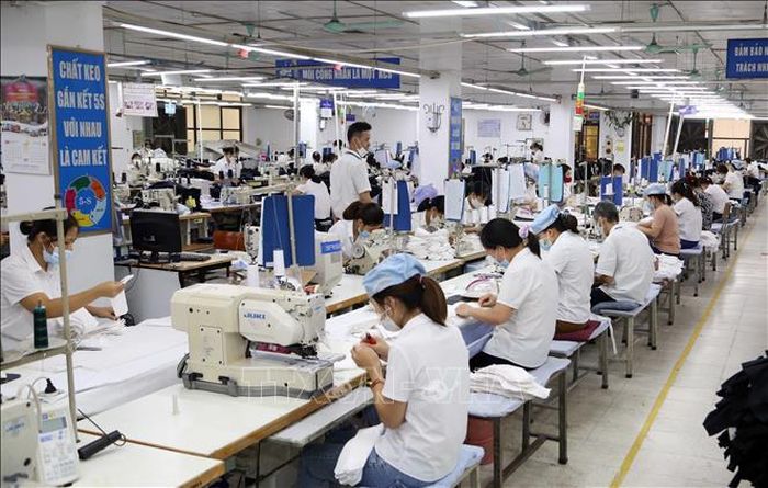 Công nhân làm việc trong xưởng may hàng xuất khẩu tại Garco 10 (Tổng Công ty May 10). Ảnh minh họa: TTXVN