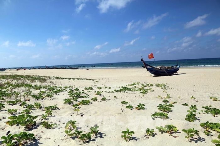 Vẻ đẹp hoang sơ của bãi biển ở làng chài Tam Thanh. Ảnh: Đỗ Trưởng - TTXVN