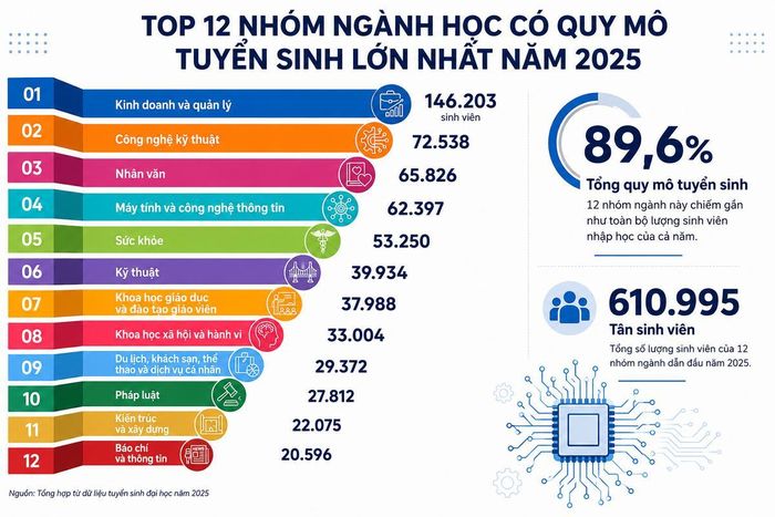 12 nhóm ngành có quy mô tuyển sinh lớn nhất năm 2025.