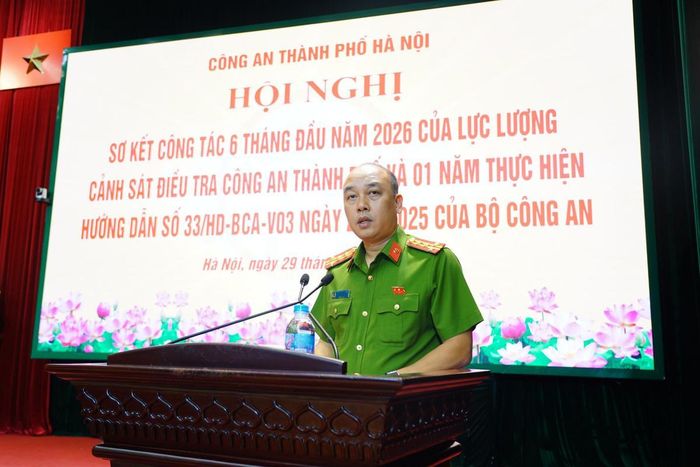 Đại tá Nguyễn Đức Long, Phó Giám đốc, Thủ trưởng Cơ quan Cảnh sát điều tra CATP, phát biểu khai mạc Hội nghị.