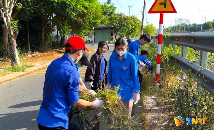 Tuổi trẻ phường Cẩm Lệ ra quân dọn vệ sinh tại điểm đen ô nhiễm trên địa bàn. Ảnh: NGỌC QUỐC