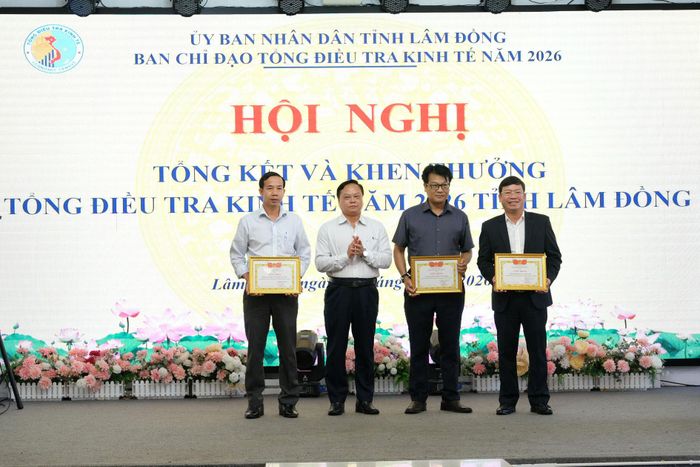Trưởng Thống kê tỉnh Phạm Quốc Hùng trao Giấy khen cho các xã, phường