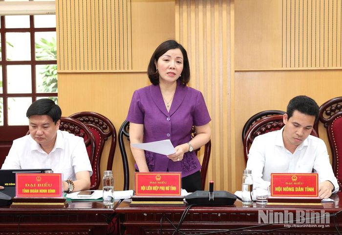 Lãnh đạo Hội Liên hiệp Phụ nữ tỉnh phát biểu tại hội nghị.