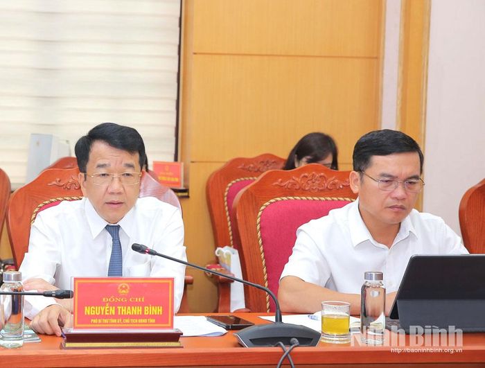 Đồng chí Nguyễn Thanh Bình, Phó Bí thư Tỉnh ủy, Chủ tịch UBND tỉnh phát biểu tại buổi làm việc.