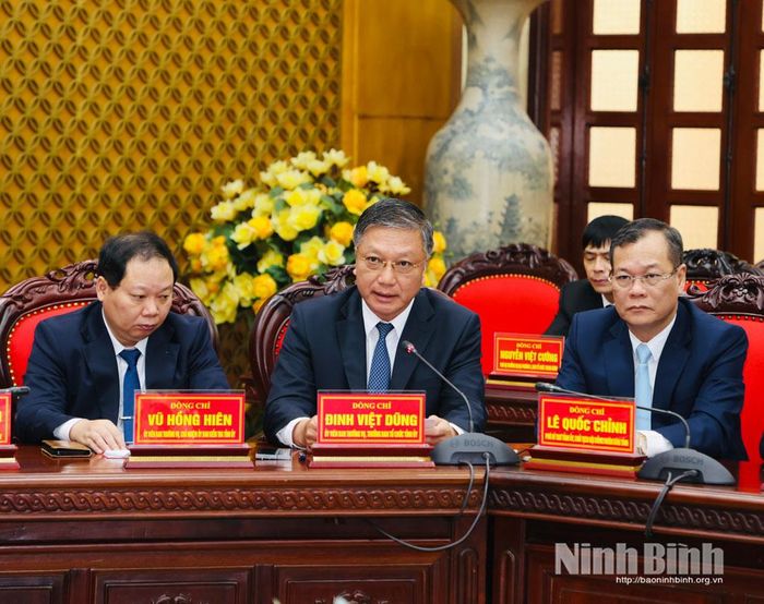 Đồng chí Đinh Việt Dũng, Ủy viên Ban Thường vụ Tỉnh ủy, Trưởng Ban Tổ chức Tỉnh ủy phát biểu tại buổi làm việc.