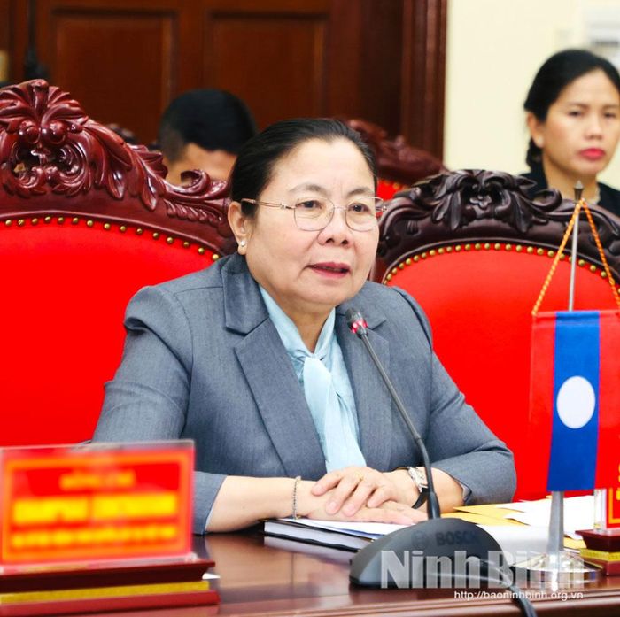 Đồng chí Trưởng Ban Tổ chức Trung ương Đảng Nhân dân Cách mạng Lào Sisay Luedethmounsone phát biểu tại buổi làm việc.