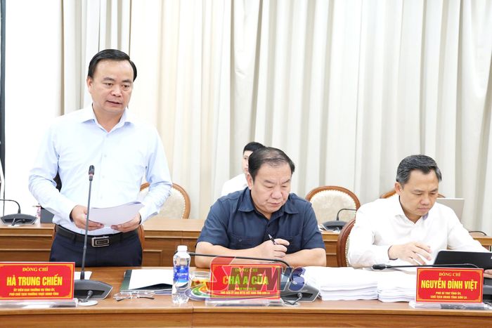 Đồng chí Phó Chủ tịch Thường trực UBND tỉnh báo cáo tại hội nghị.