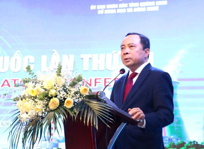 Bộ trưởng Bộ Khoa học và Công nghệ Vũ Hải Quân phát biểu tại hội nghị.