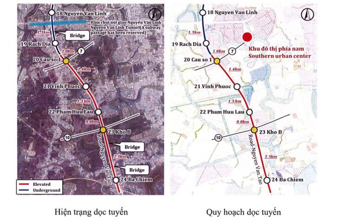 Hướng tuyến metro số 4 ở khu vực phía Nam TP.HCM.
