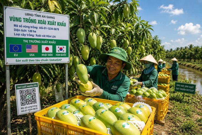 Nông dân An Giang thu hoạch nông sản tại vùng trồng được cấp mã số xuất khẩu sang các thị trường khắt khe EU và Mỹ. (Ảnh minh họa)