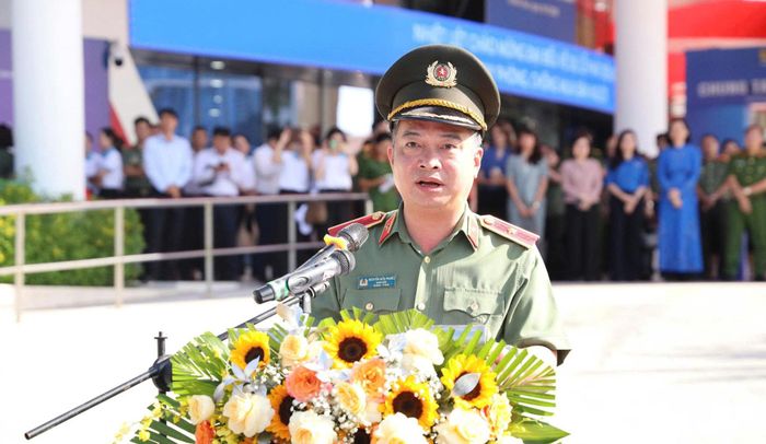 Giám đốc Công an tỉnh Khánh Hòa, Thiếu tướng Nguyễn Hữu Phước phát biểu tại buổi lễ