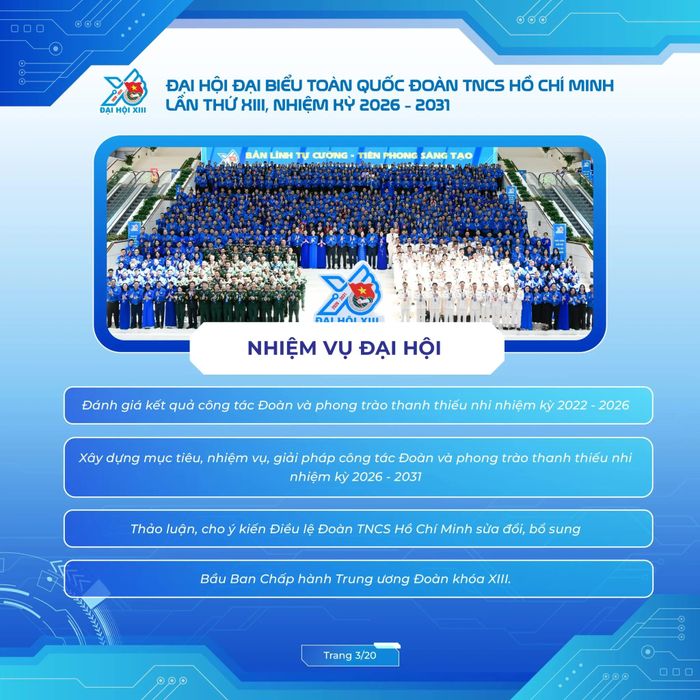 Bộ infographic về Đại hội Đoàn toàn quốc lần thứ XIII được thiết kế trực quan, sinh động, giúp cán bộ Đoàn, đoàn viên, thanh niên và bạn đọc dễ dàng tiếp cận những điểm mới, mục tiêu và định hướng lớn của nhiệm kỳ.