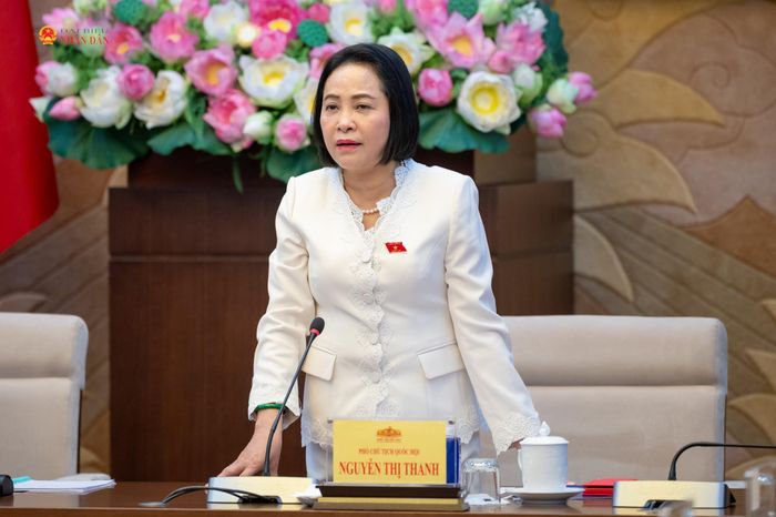 Phó Chủ tịch Quốc hội Nguyễn Thị Thanh - Phó Trưởng ban Ban Chỉ đạo kỷ niệm 80 năm Quốc hội Việt Nam phát biểu