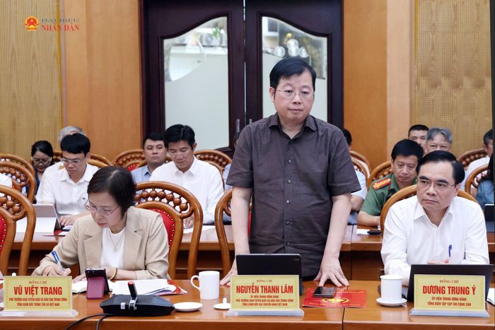 Tổng Giám đốc Đài Truyền hình Việt Nam, Phó Trưởng Ban Tuyên giáo và Dân vận Trung ương Nguyễn Thanh Lâm phát biểu